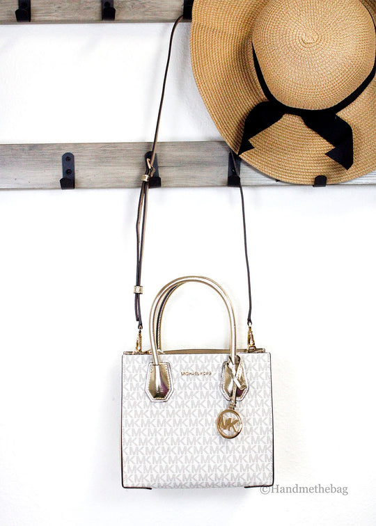 Michael Kors Mercer Medium Pale Gold Messenger Crossbody Bag