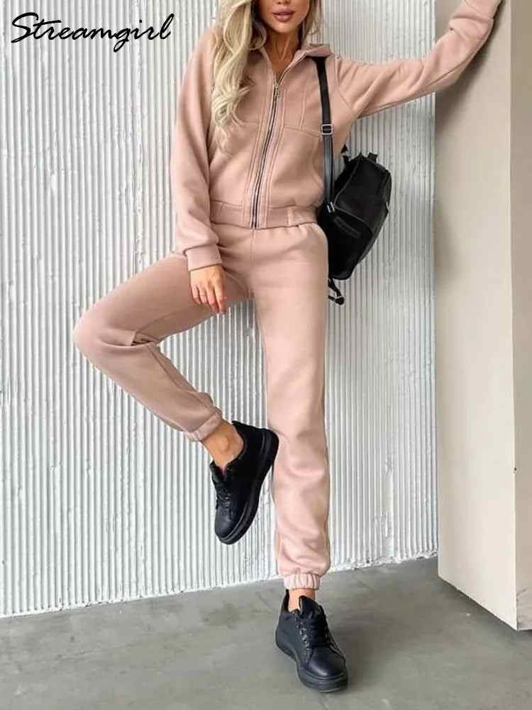 Streamgirl Winter Velvet Tracksuit Two-Piece Set