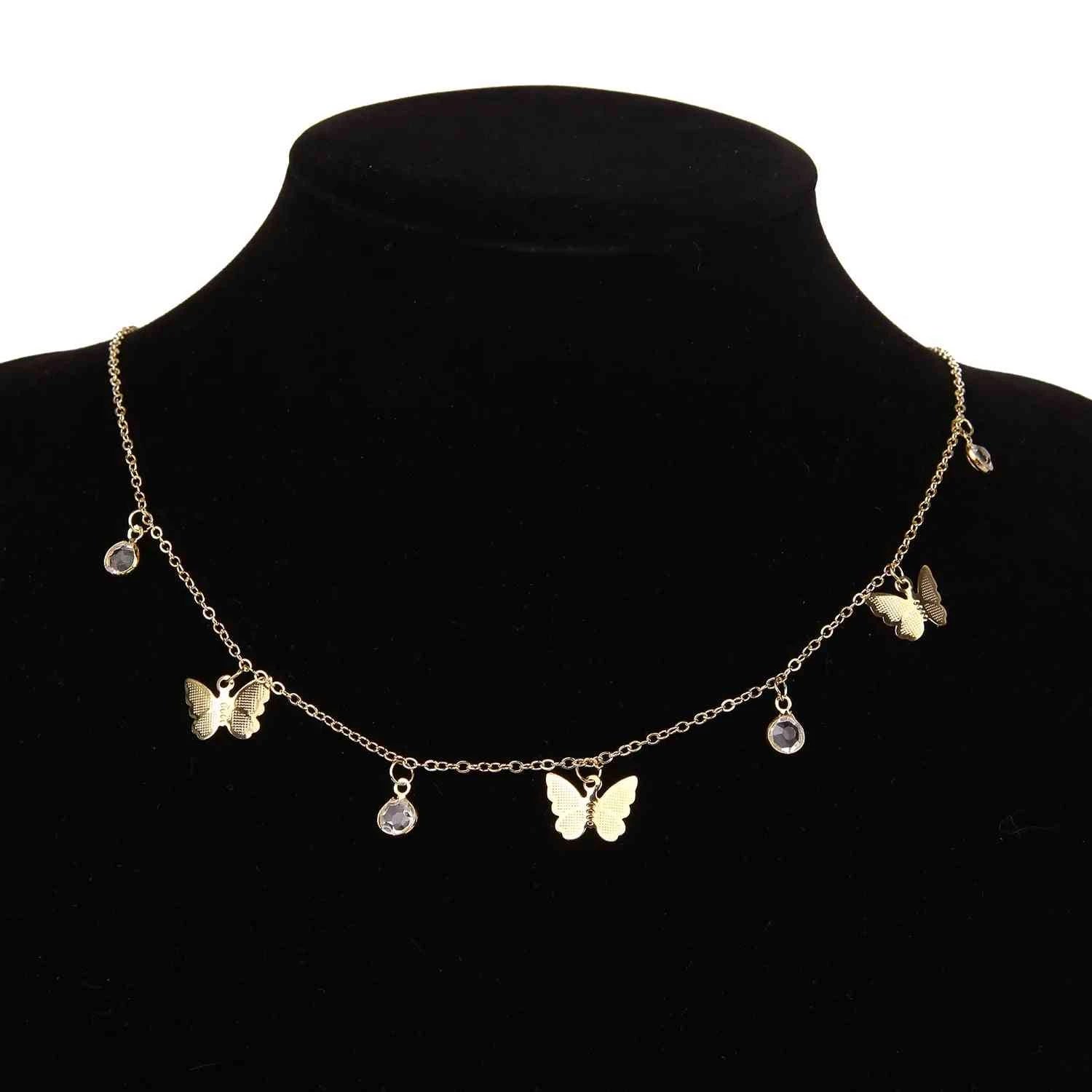 Gold Chain Butterfly Pendant Choker Necklace: Bohemian Beach Jewelry
