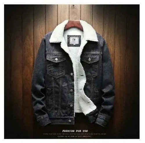 Men Light Blue Winter Jean Jackets Outerwear Warm Denim Coats New Men