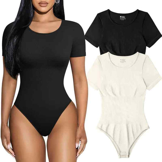 TOB Women'S 2 Piece Bodysuits Sexy Ribbed One Piece Short Sleeve Tops Bodysuits