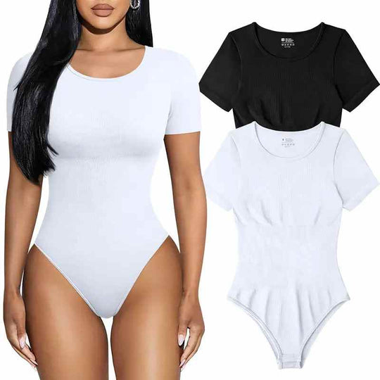 TOB Women'S 2 Piece Bodysuits Sexy Ribbed One Piece Short Sleeve Tops Bodysuits