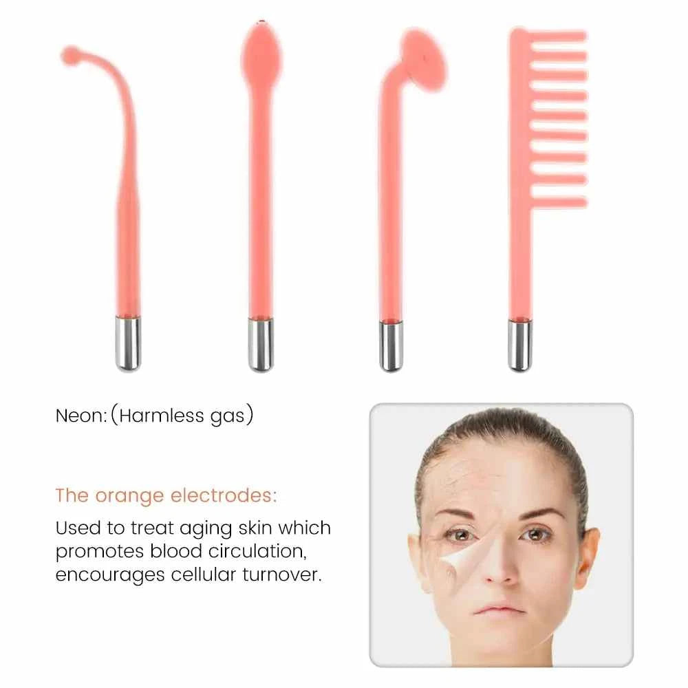 Experience Radiant Skin with our 4-in-1 High-Frequency Electrode Beauty Wand: Achieve a Glowing Complexion Effortlessly!