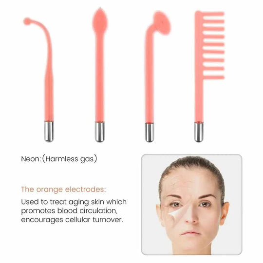 Experience Radiant Skin with our 4-in-1 High-Frequency Electrode Beauty Wand: Achieve a Glowing Complexion Effortlessly!