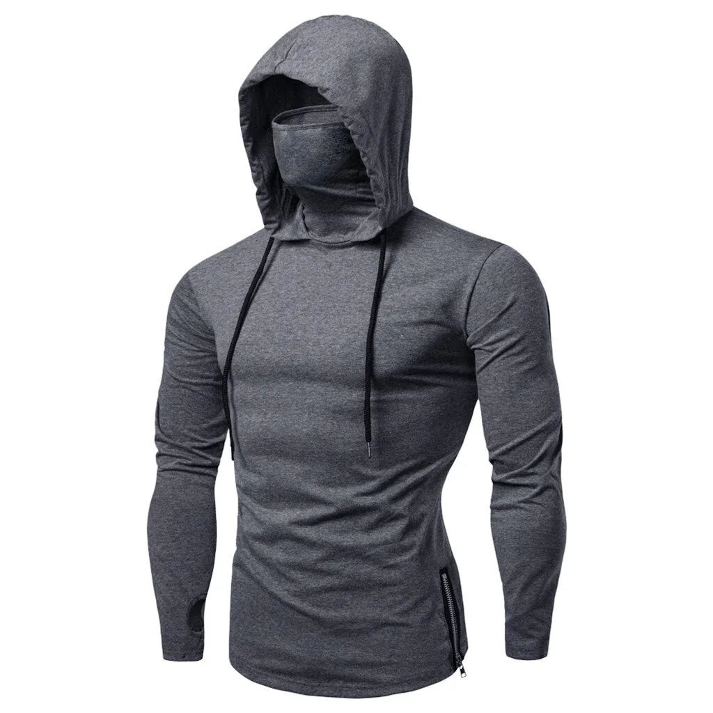 Men's Sports Running Fitness Hoodie with Mask: Casual Comfort with Style