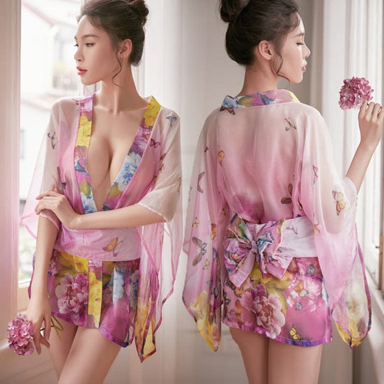 Underwear Kimono Set Chiffon Lace