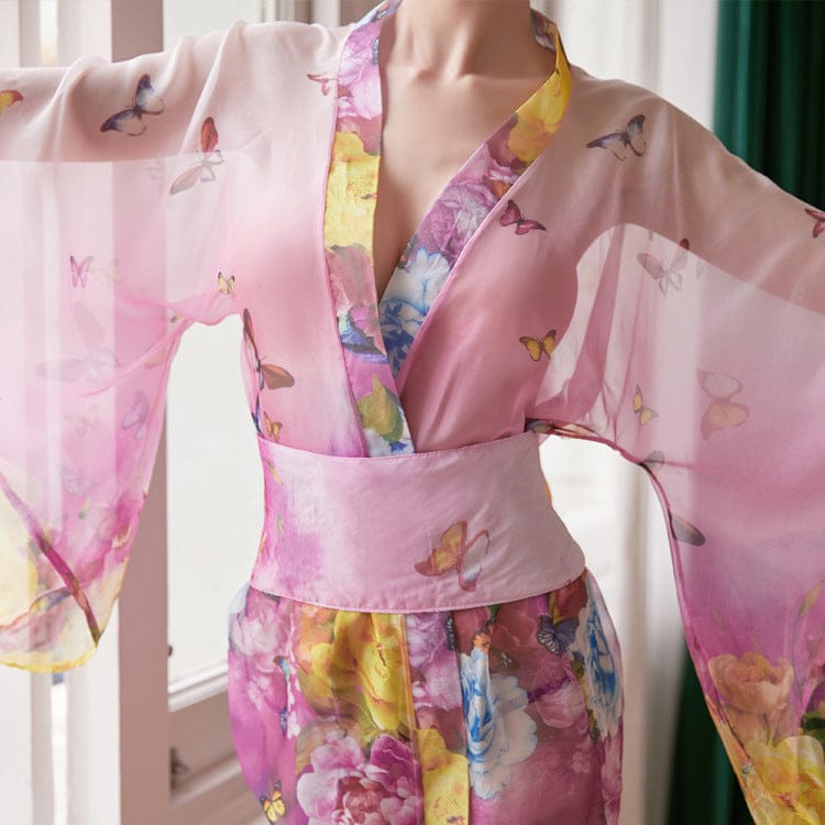 Underwear Kimono Set Chiffon Lace