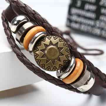 Men Women Punk Bracelet Vintage Leather Round Woven Bracelet Unisex