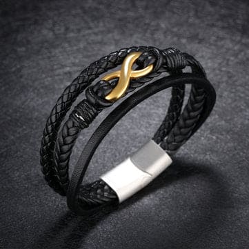 Vintage Multiplayer Leather Bracelet Bangle Titanium Steel Inverted Magnetic Wristhand