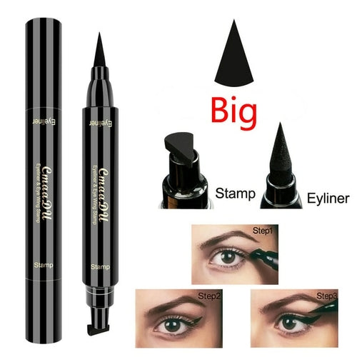 2 In1 Winged Stamp Liquid Eyeliner Pen Waterproof Fast Dry Black Eye