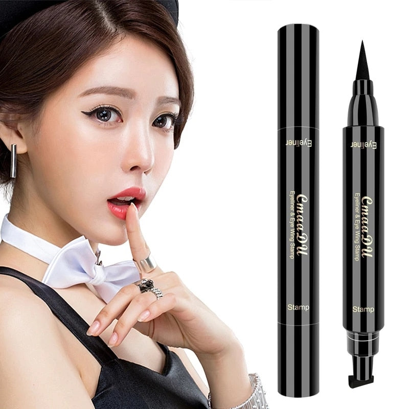 2 In1 Winged Stamp Liquid Eyeliner Pen Waterproof Fast Dry Black Eye