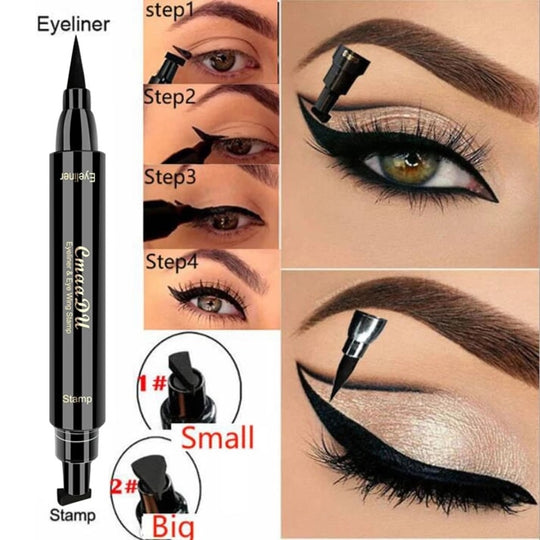 2 In1 Winged Stamp Liquid Eyeliner Pen Waterproof Fast Dry Black Eye