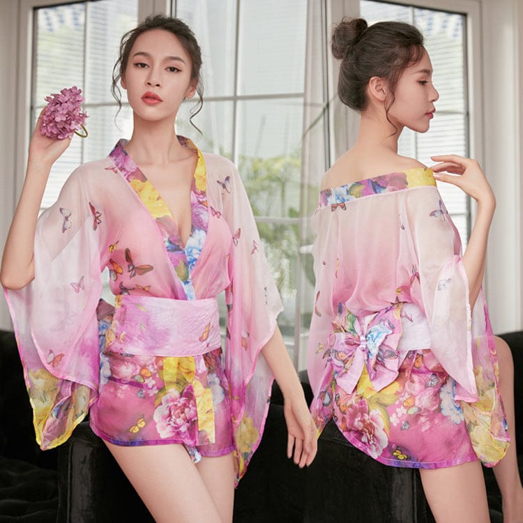 Underwear Kimono Set Chiffon Lace