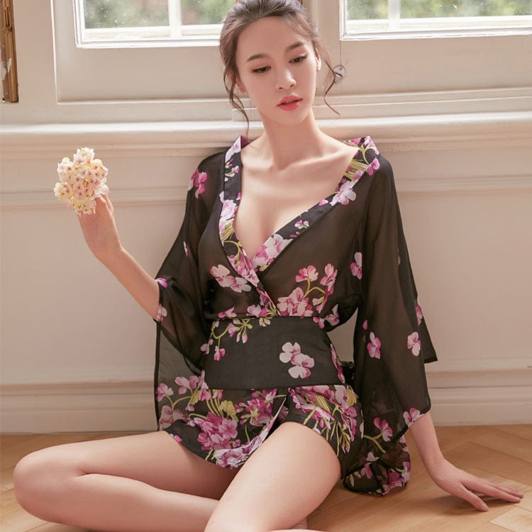 Underwear Kimono Set Chiffon Lace