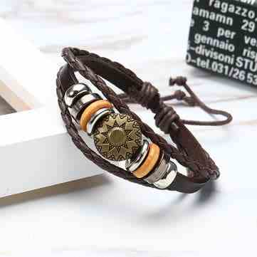 Men Women Punk Bracelet Vintage Leather Round Woven Bracelet Unisex