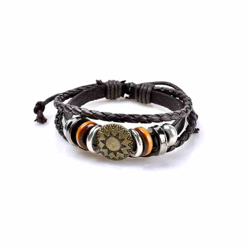 Men Women Punk Bracelet Vintage Leather Round Woven Bracelet Unisex