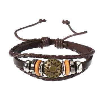 Men Women Punk Bracelet Vintage Leather Round Woven Bracelet Unisex