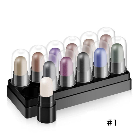 0Eyeshadow Pencil Set 12 Colors Waterproof Long Lasting Glitter Shimmer Eye Shadow Pen Highlighter Stick Eyes Makeup Tools