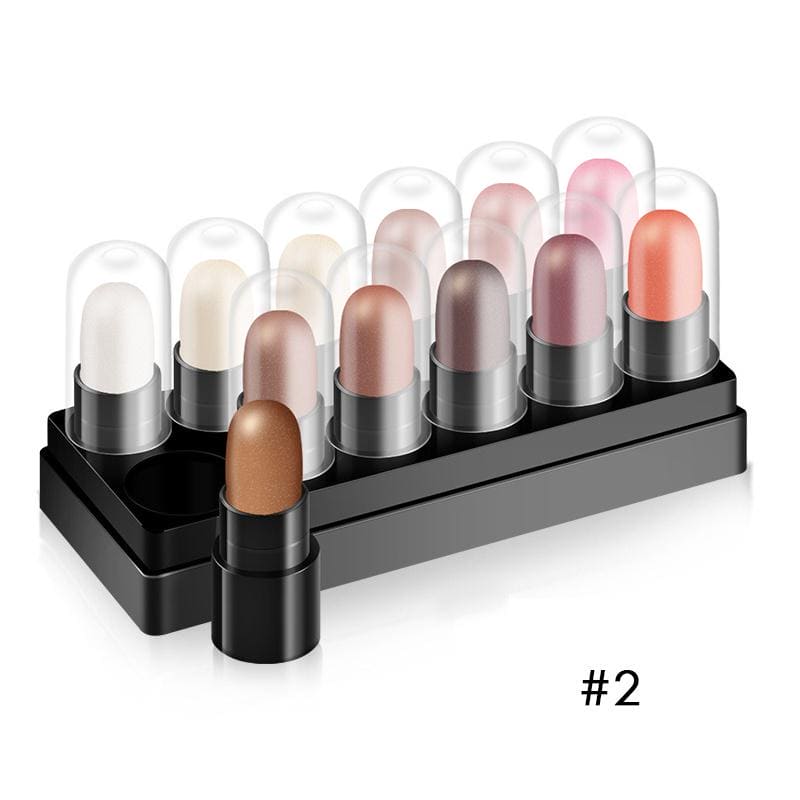 1Eyeshadow Pencil Set 12 Colors Waterproof Long Lasting Glitter Shimmer Eye Shadow Pen Highlighter Stick Eyes Makeup Tools