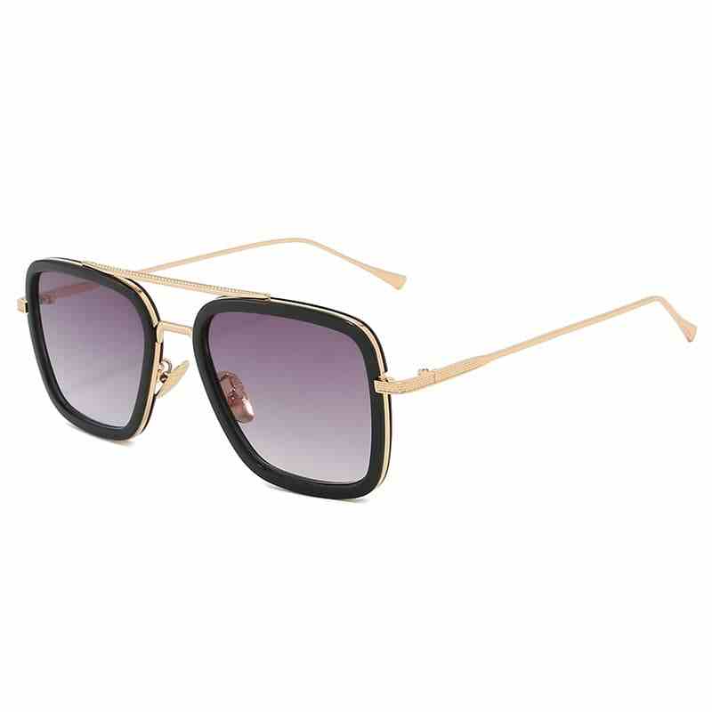 0Luxury Steampunk Men Square Sunglasses Tony Stark Iron Man Sun Glasses Vintage Metal Eyewear Pilot Sunglass UV400 Male Gafas