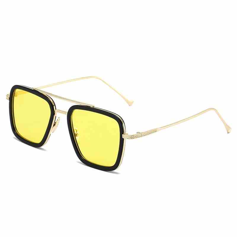 13Luxury Steampunk Men Square Sunglasses Tony Stark Iron Man Sun Glasses Vintage Metal Eyewear Pilot Sunglass UV400 Male Gafas