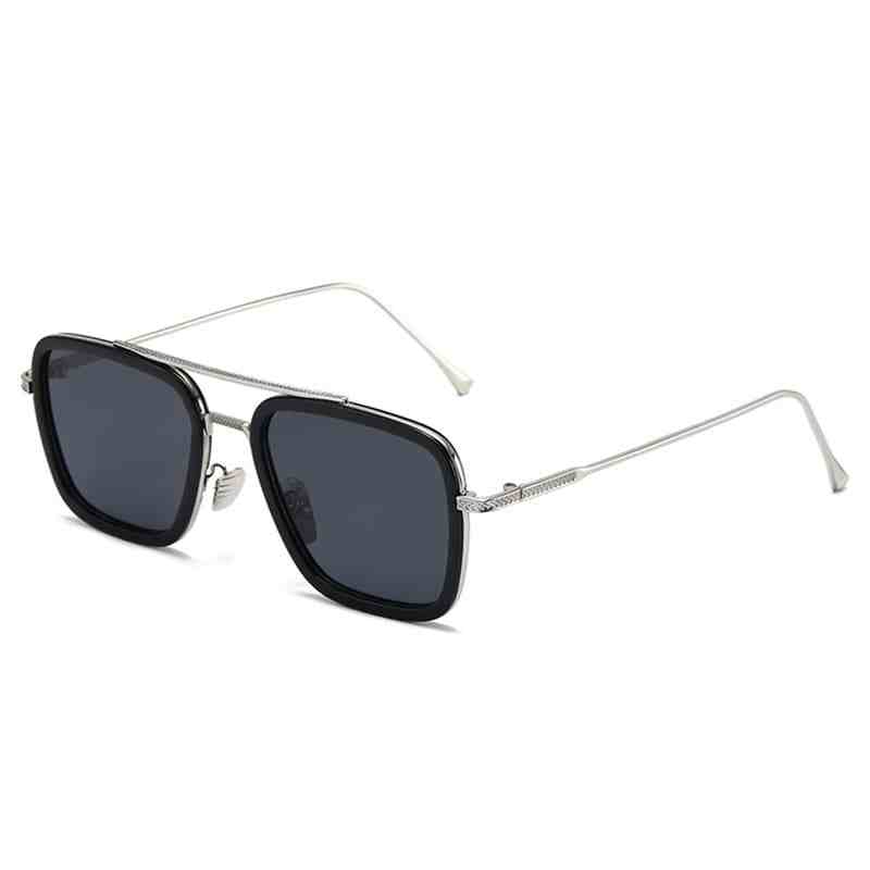 12Luxury Steampunk Men Square Sunglasses Tony Stark Iron Man Sun Glasses Vintage Metal Eyewear Pilot Sunglass UV400 Male Gafas