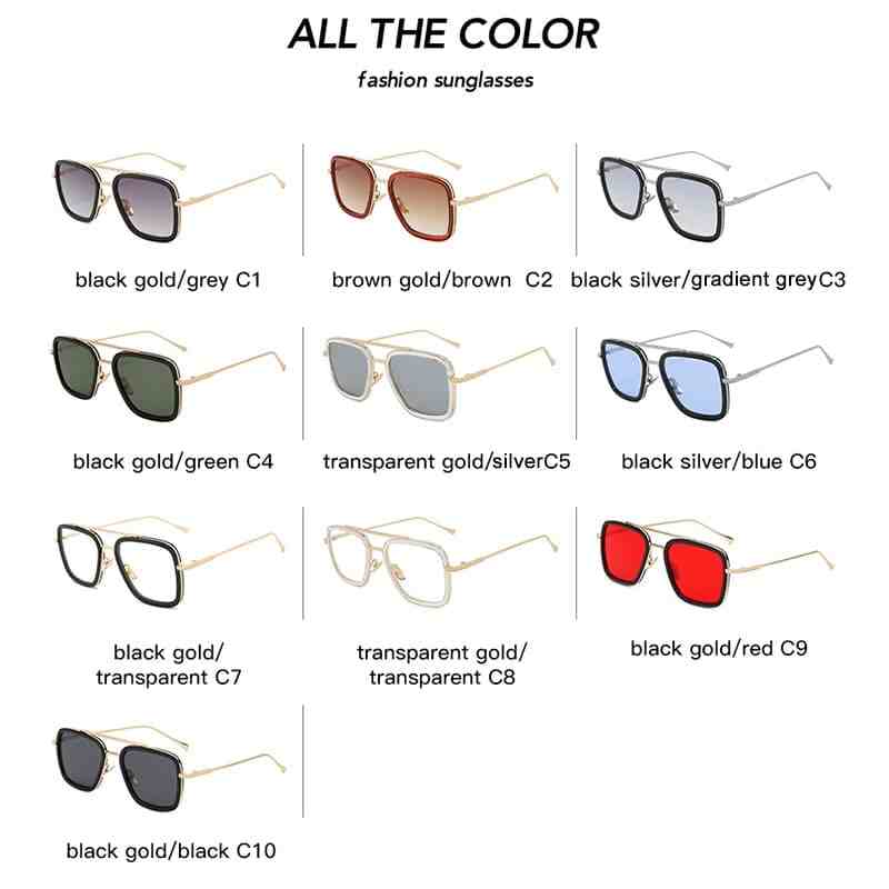 19Luxury Steampunk Men Square Sunglasses Tony Stark Iron Man Sun Glasses Vintage Metal Eyewear Pilot Sunglass UV400 Male Gafas