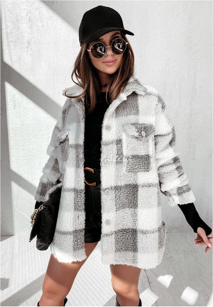 1Women Winter Fuzzy Jacket Adults Button-