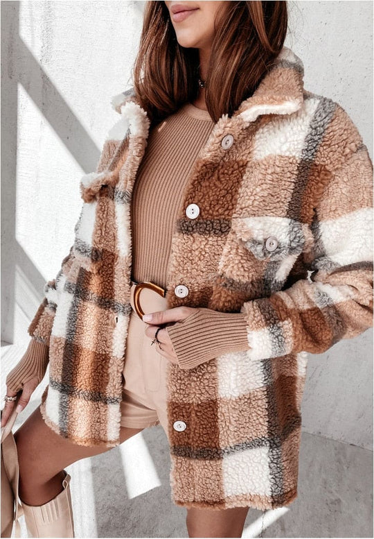 7Women Winter Fuzzy Jacket Adults Button-