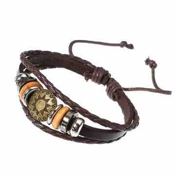 Men Women Punk Bracelet Vintage Leather Round Woven Bracelet Unisex