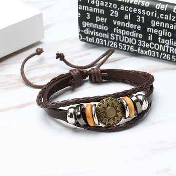 Men Women Punk Bracelet Vintage Leather Round Woven Bracelet Unisex