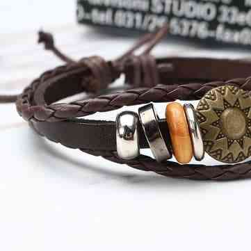 Men Women Punk Bracelet Vintage Leather Round Woven Bracelet Unisex