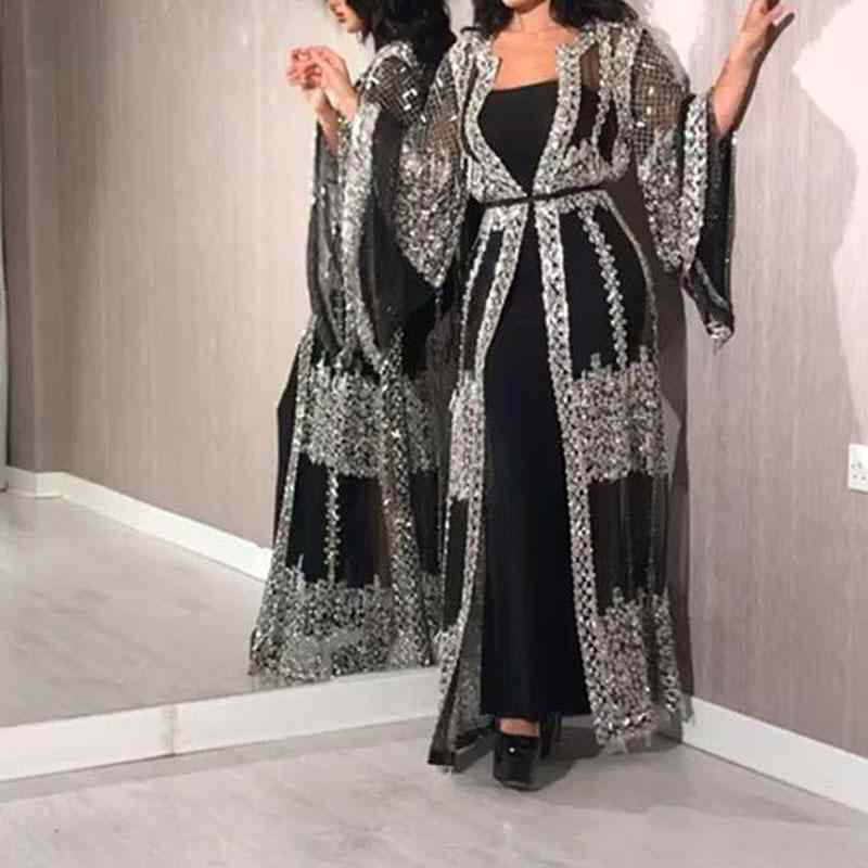 Ethnic Clothing Abaya Dubai Muslim Dress Luxury High Class Sequins Embroidery Lace Ramadan Kaftan Islam Kimono
