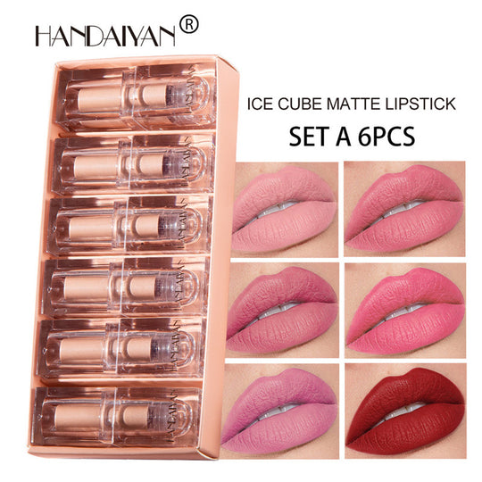 HANDAIYAN 6Pcs Velvet Matte Small Ice Cube Lipstick Set