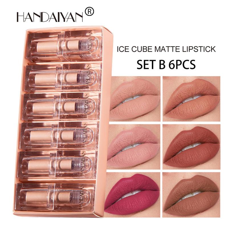 HANDAIYAN 6Pcs Velvet Matte Small Ice Cube Lipstick Set